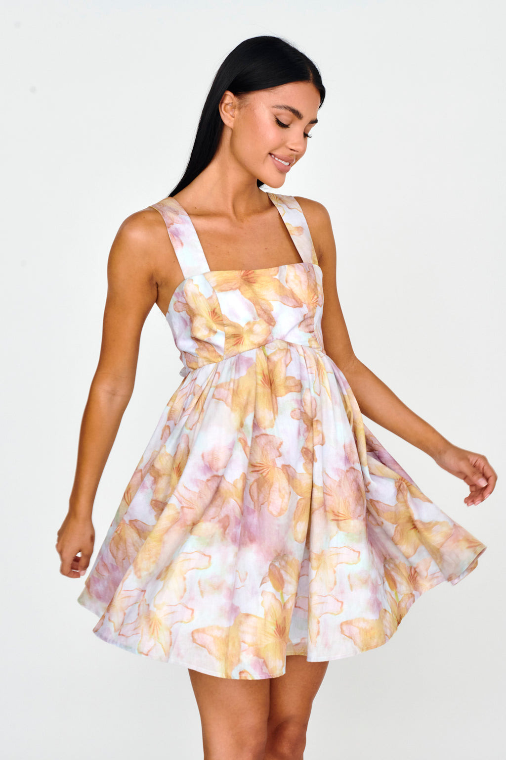 New Horizons Square Neckline Tied Mini Dress Yellow by Selfie Leslie Australia