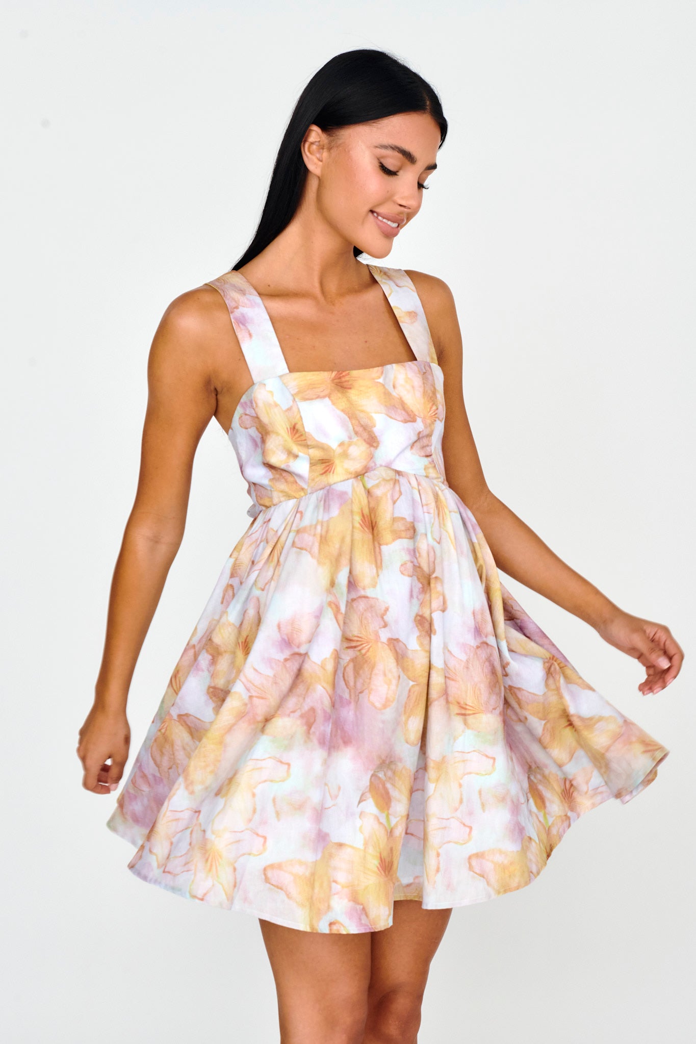 New Horizons Square Neckline Tied Mini Dress Yellow by Selfie Leslie Australia