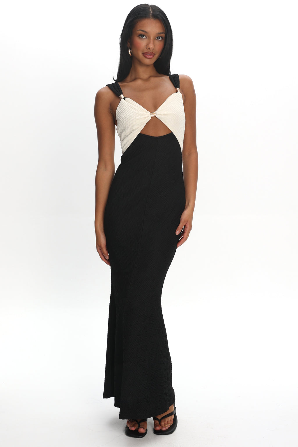 Freyja Contrast Maxi Dress Oyster/Black by Selfie Leslie Australia