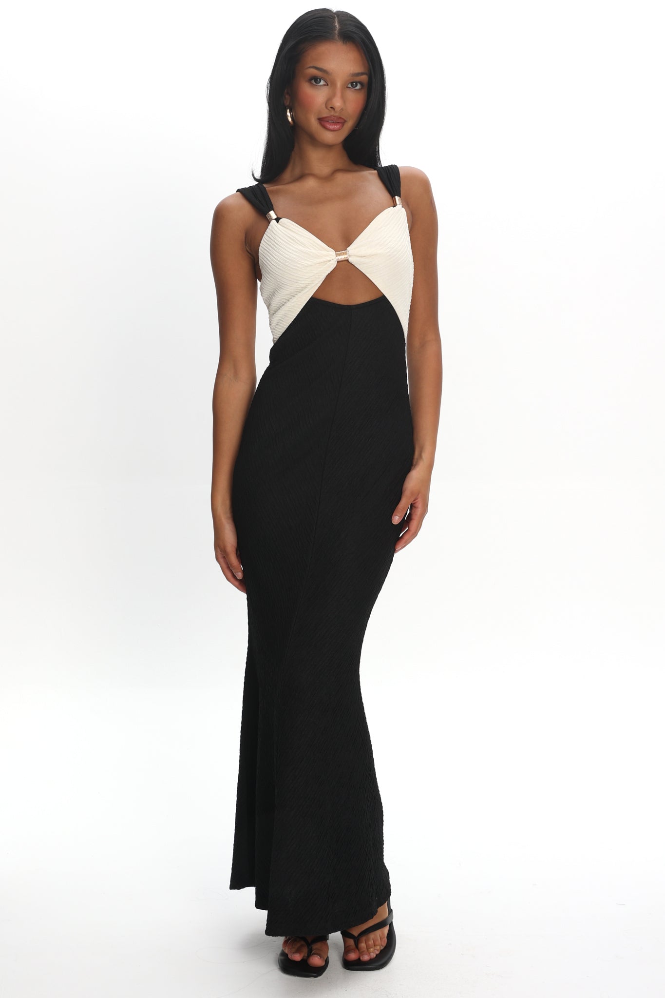Freyja Contrast Maxi Dress Oyster/Black by Selfie Leslie Australia