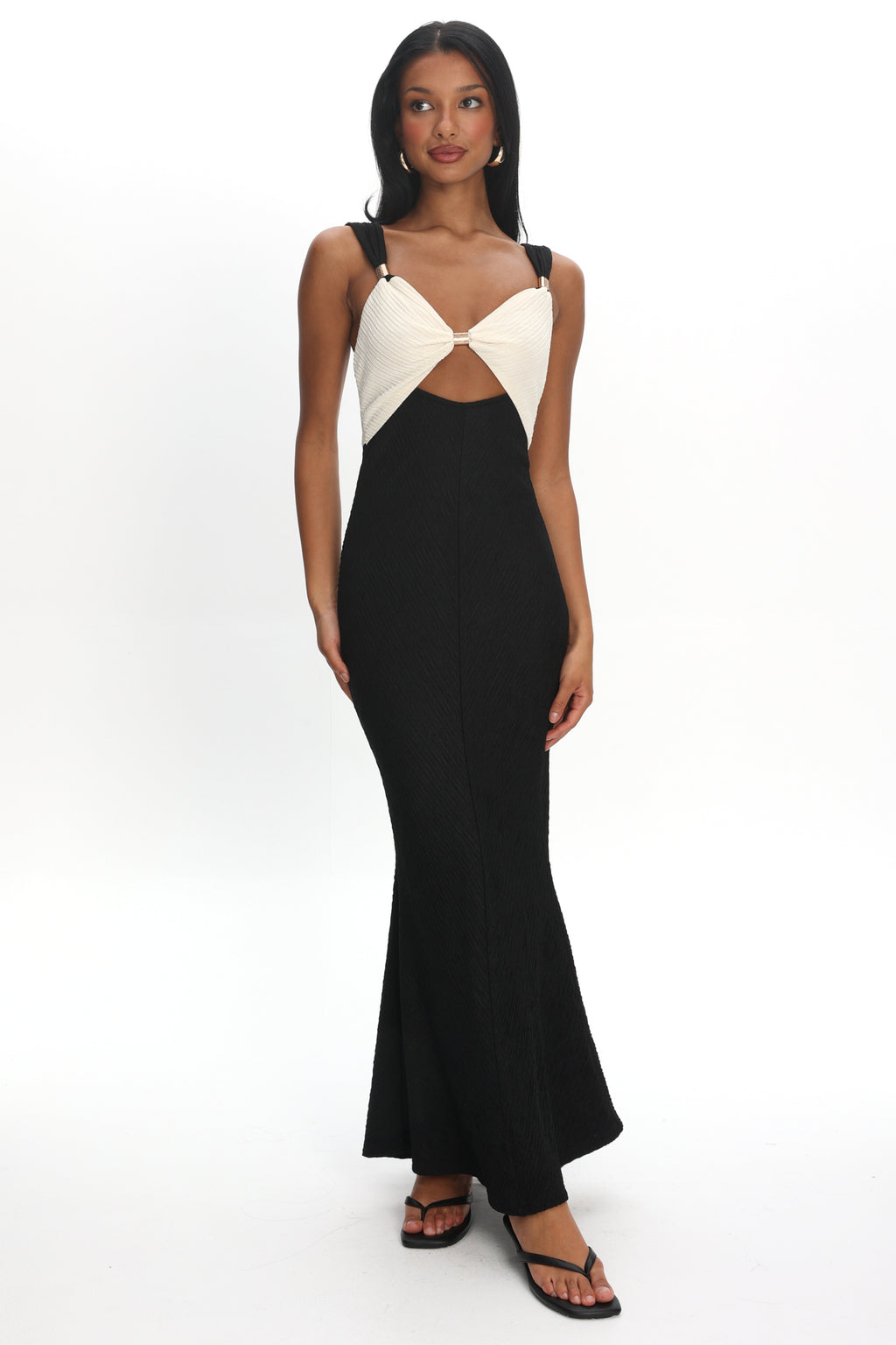 Freyja Contrast Maxi Dress Oyster/Black by Selfie Leslie Australia