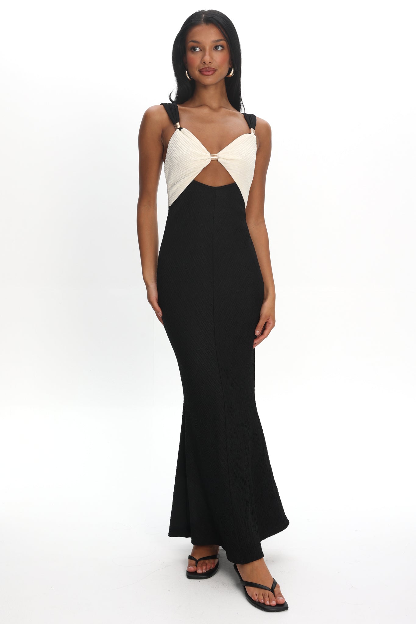 Freyja Contrast Maxi Dress Oyster/Black by Selfie Leslie Australia