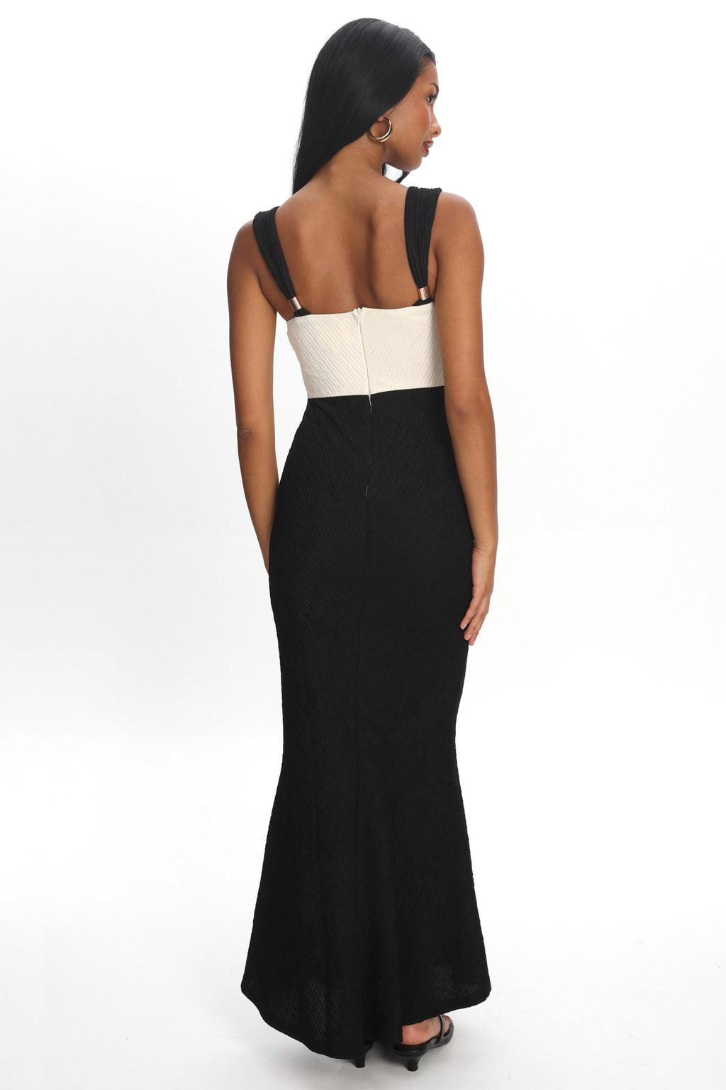Freyja Contrast Maxi Dress Oyster/Black by Selfie Leslie Australia