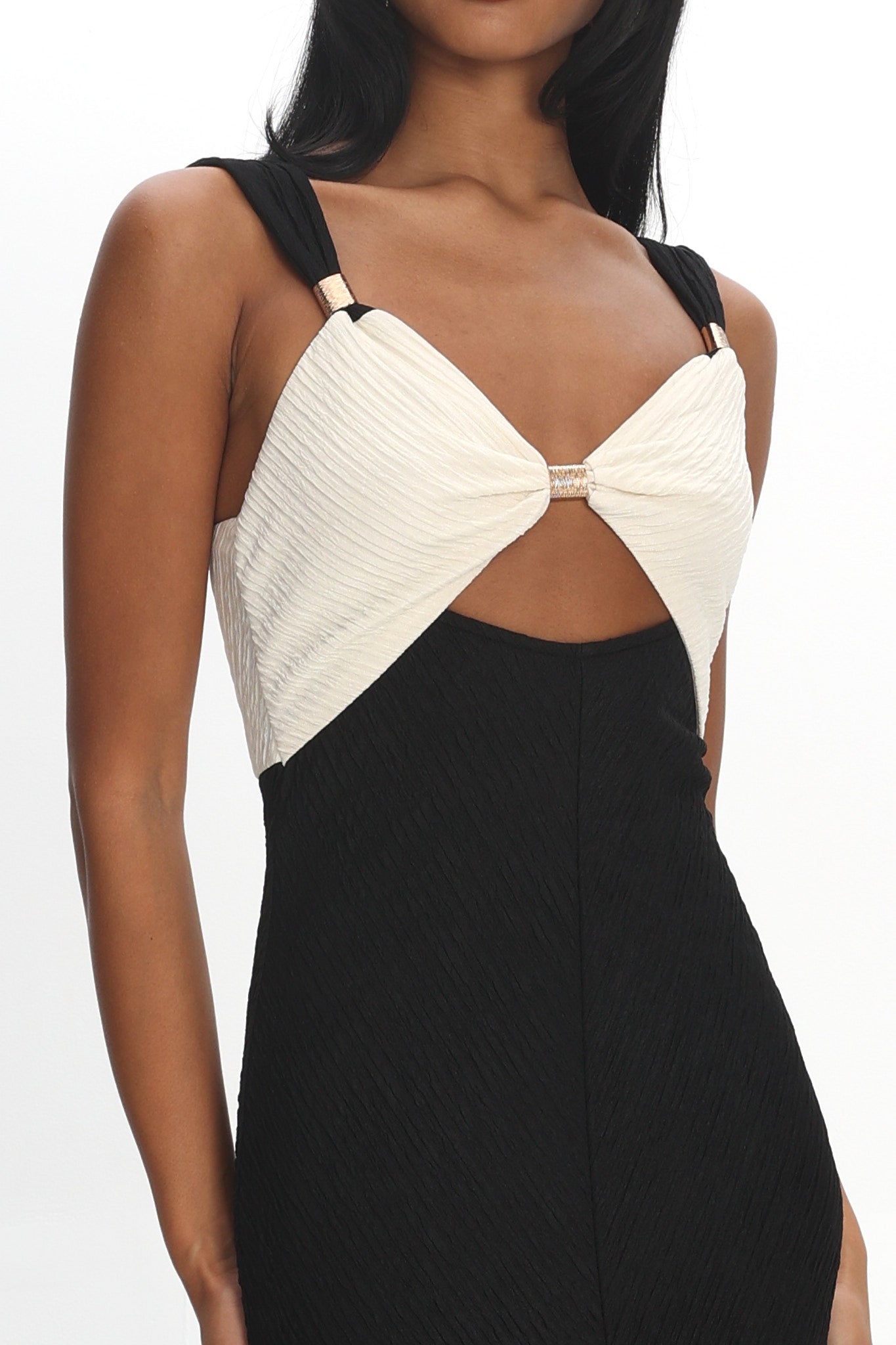 Freyja Contrast Maxi Dress Oyster/Black by Selfie Leslie Australia