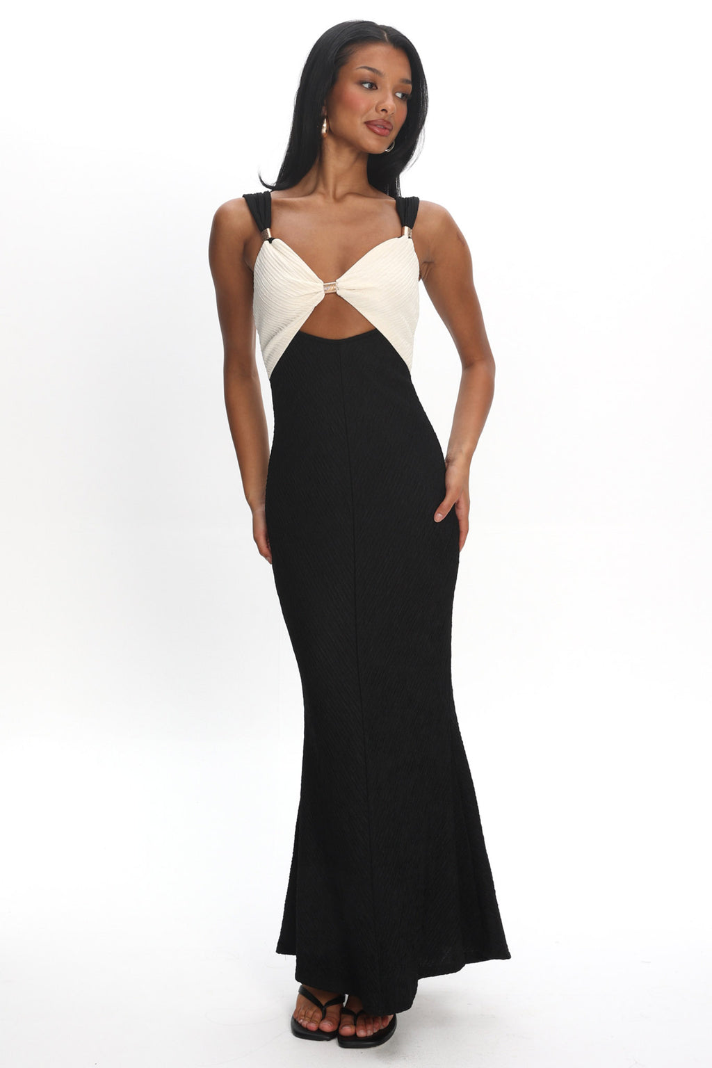 Freyja Contrast Maxi Dress Oyster/Black by Selfie Leslie Australia