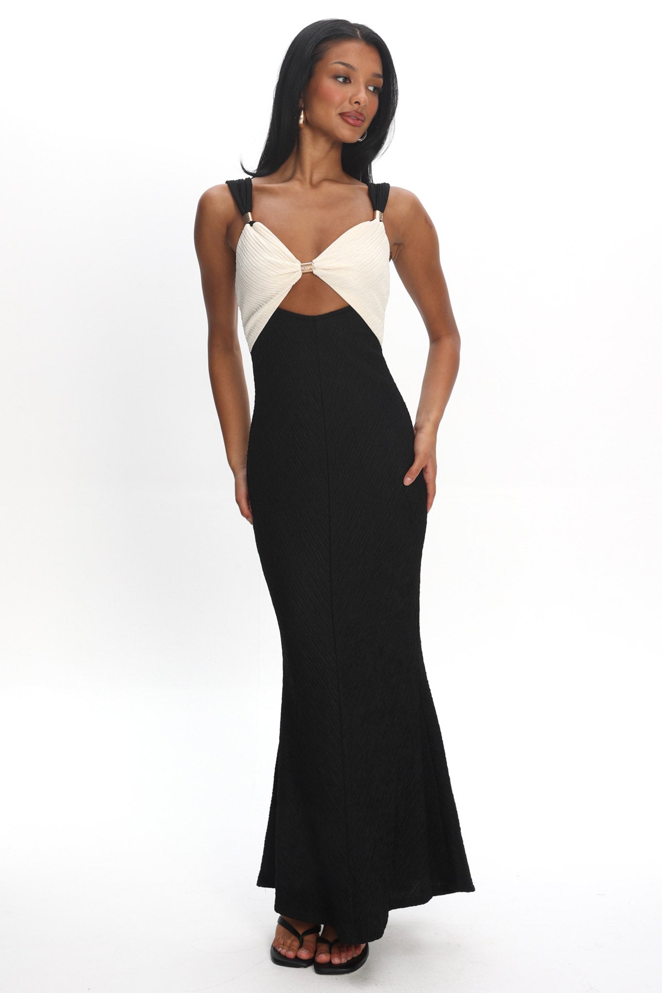 Freyja Contrast Maxi Dress Oyster/Black by Selfie Leslie Australia
