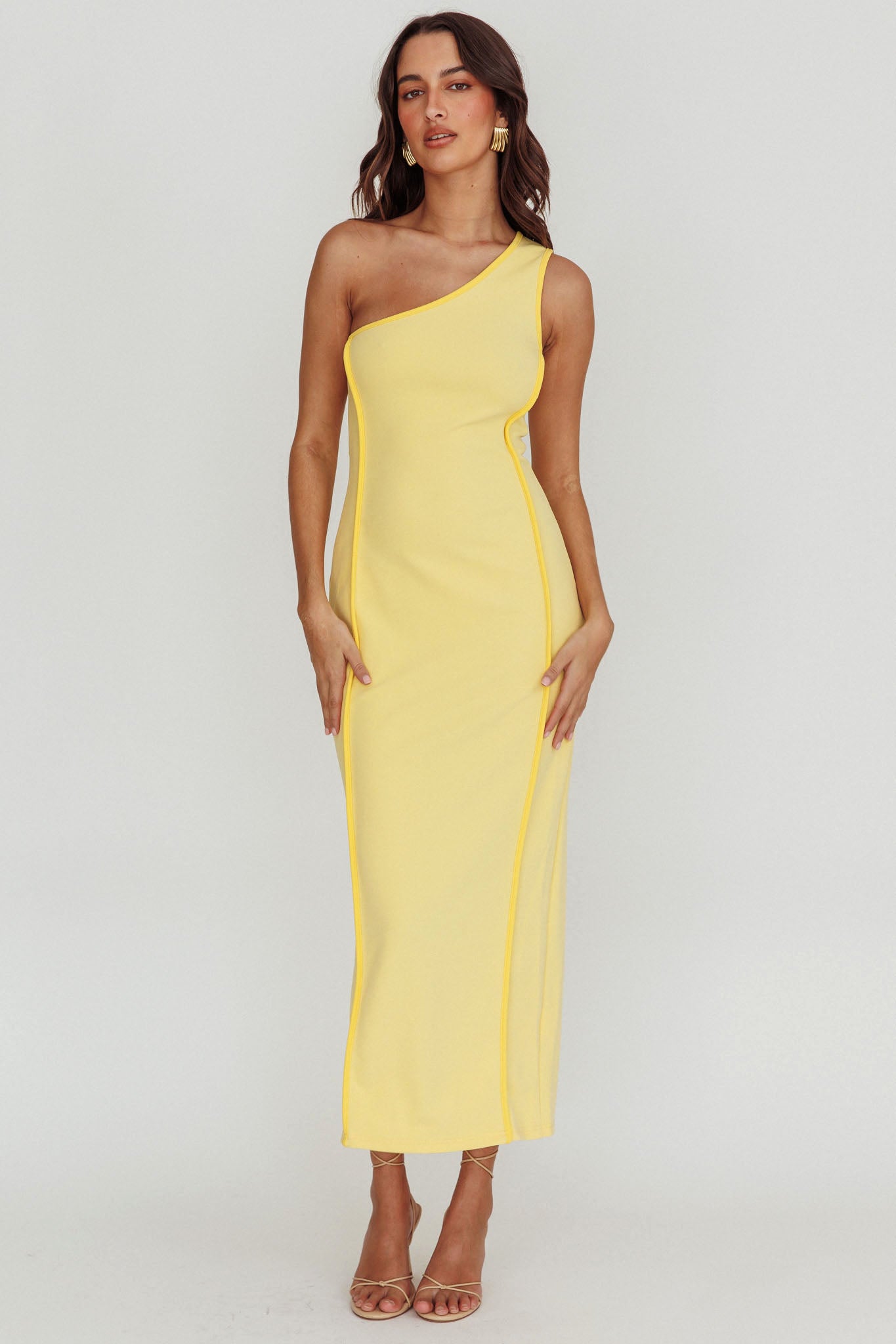 Ivanka One Shoulder Piping Dress Yellow by Selfie Leslie Australia