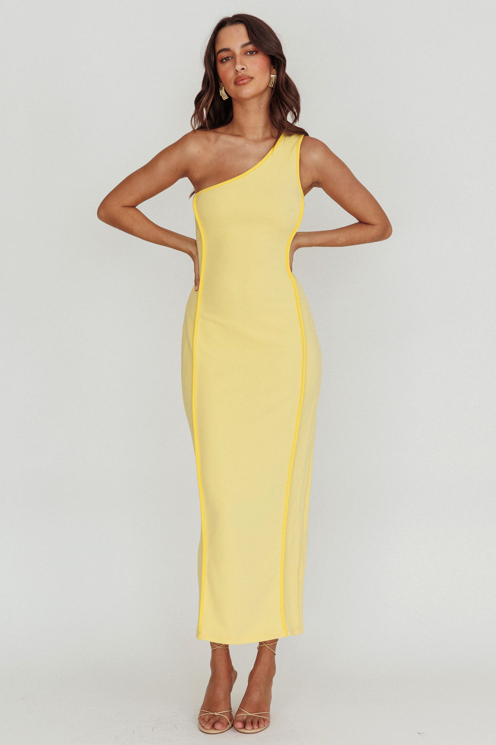 Ivanka One Shoulder Piping Dress Yellow by Selfie Leslie Australia