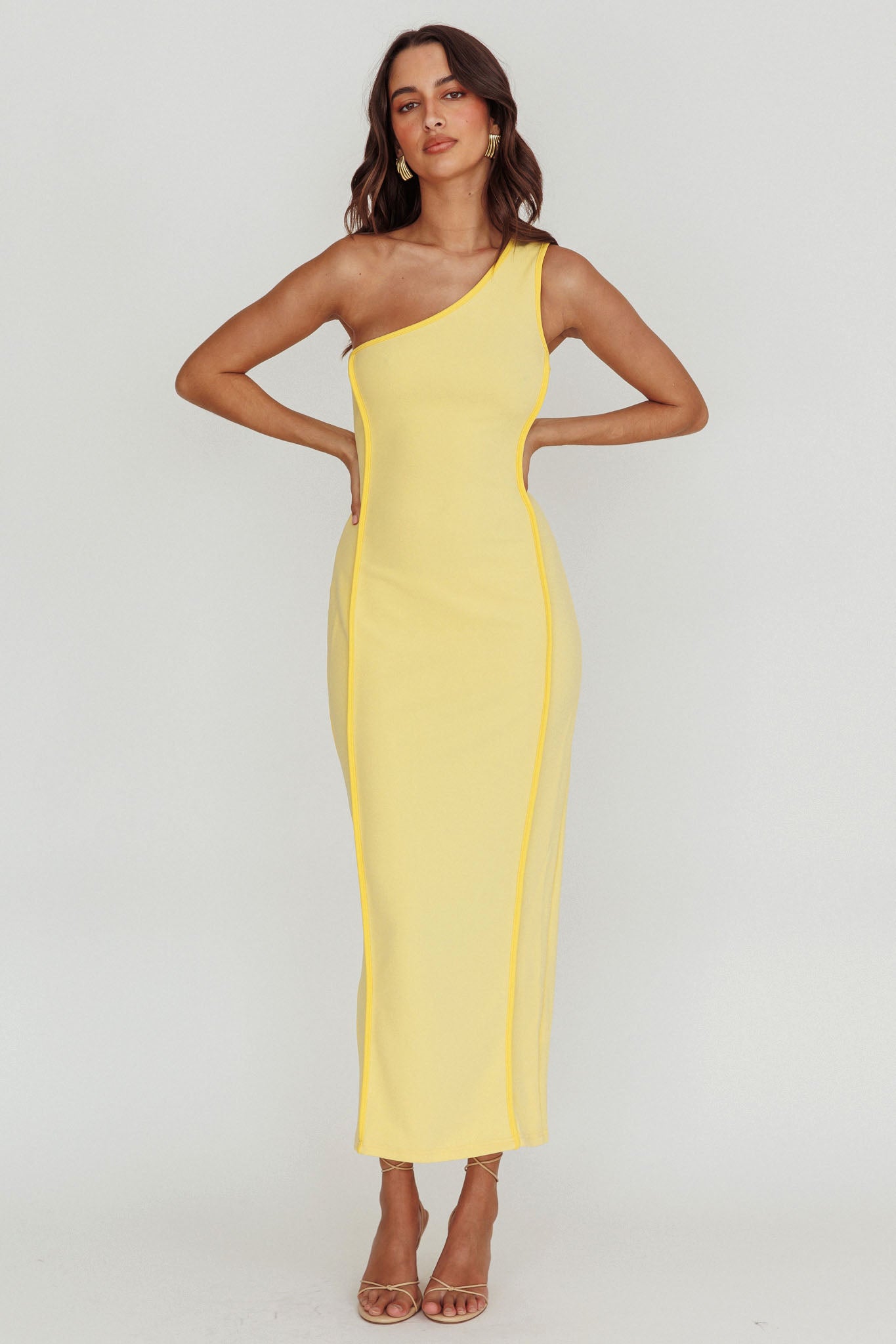 Ivanka One Shoulder Piping Dress Yellow by Selfie Leslie Australia