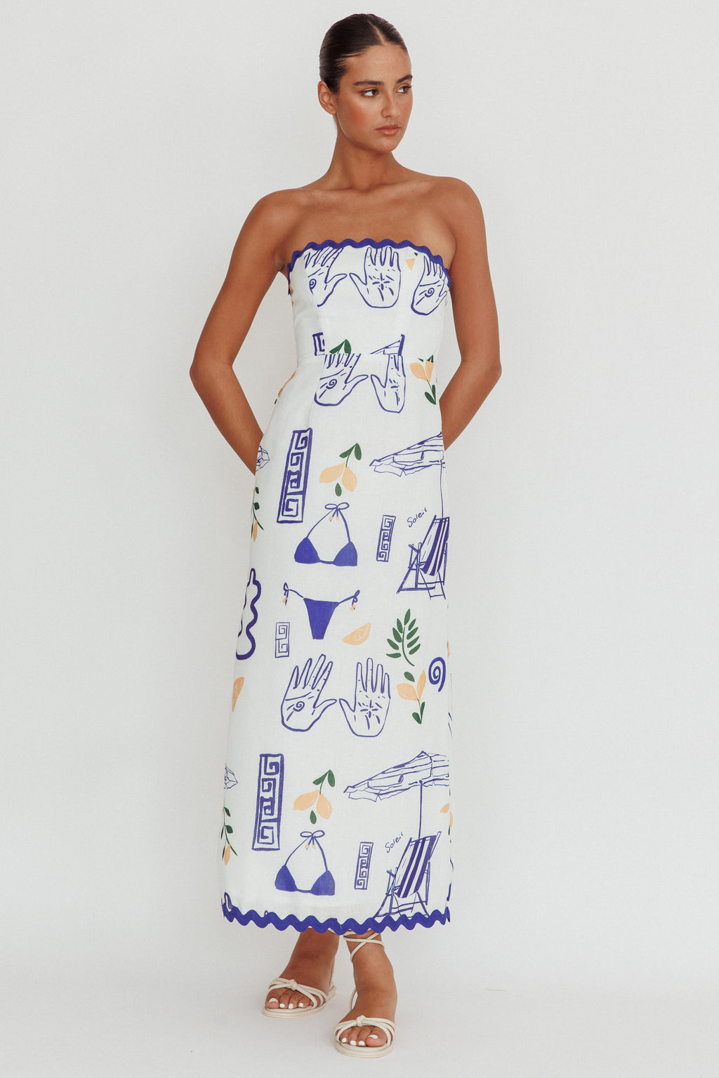 Cypress Graphic Strapless Maxi Dress White by Selfie Leslie Australia