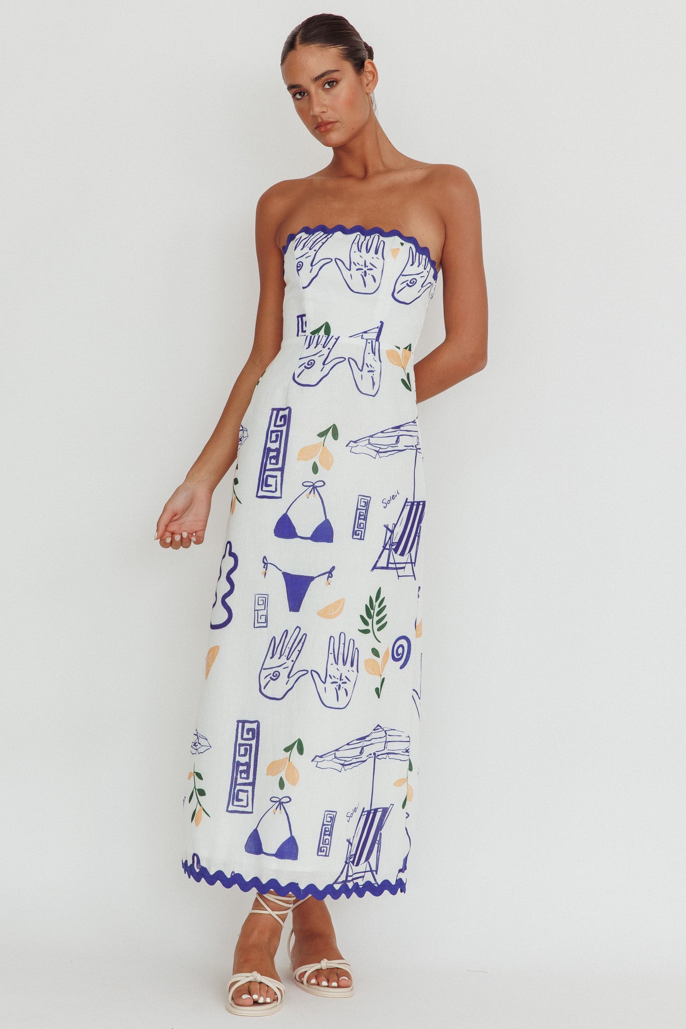 Cypress Graphic Strapless Maxi Dress White by Selfie Leslie Australia