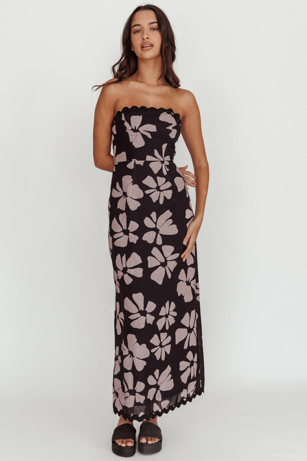 Cypress Floral Strapless Maxi Dress Black by Selfie Leslie Australia