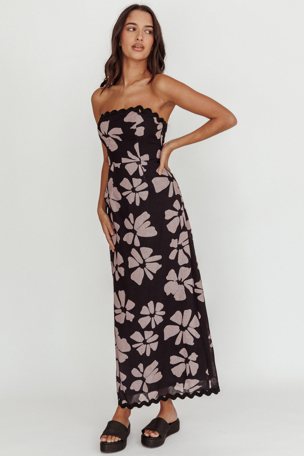 Cypress Floral Strapless Maxi Dress Black by Selfie Leslie Australia