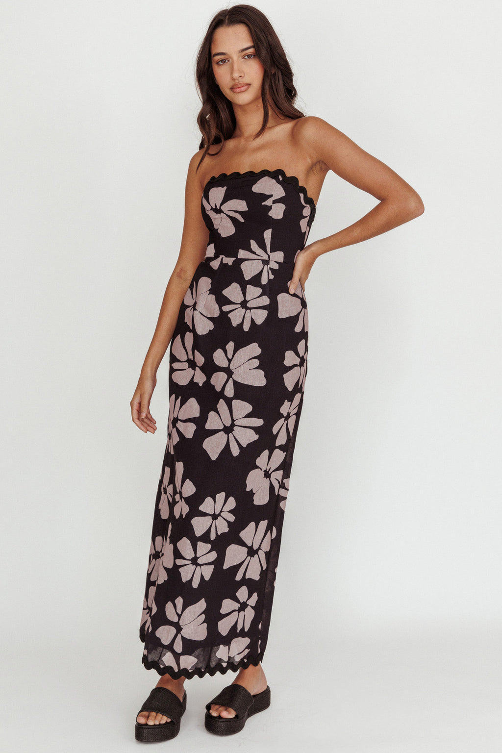 Cypress Floral Strapless Maxi Dress Black by Selfie Leslie Australia