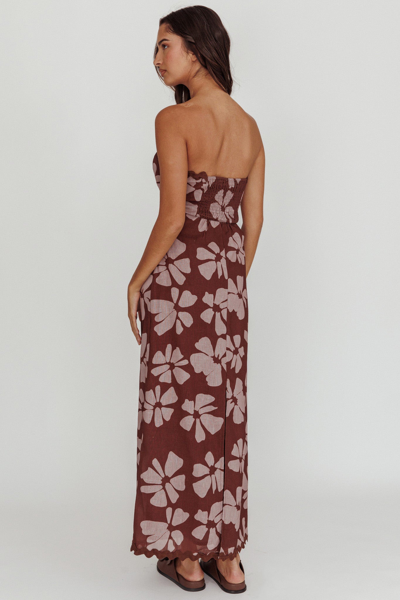 Cypress Floral Strapless Maxi Dress Brown by Selfie Leslie Australia