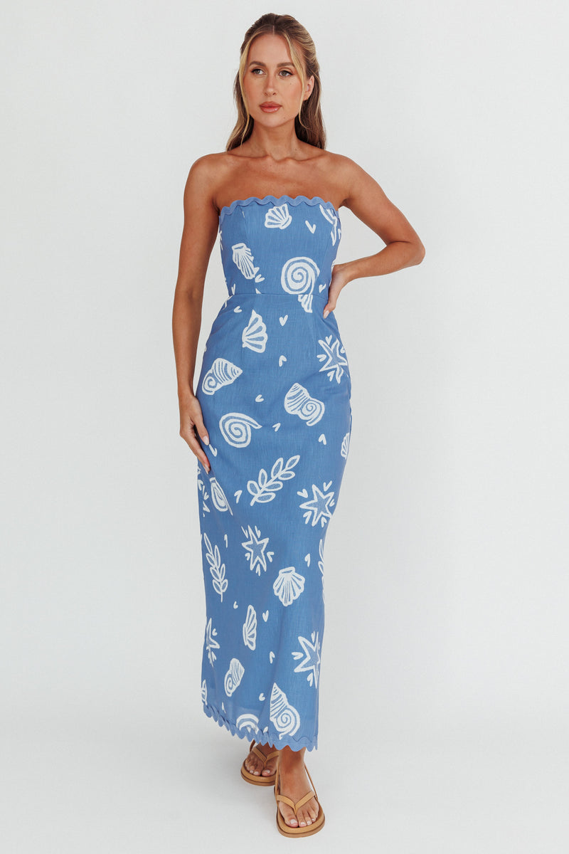 Shop the Cypress Ric Rac Trim Strapless Dress Shell Blue