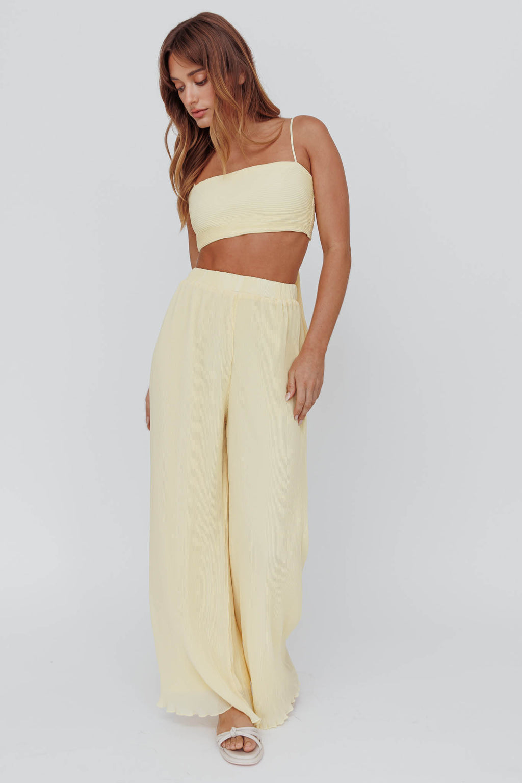 Light Energy Accordion Pleat Pants Lemon by Selfie Leslie Australia