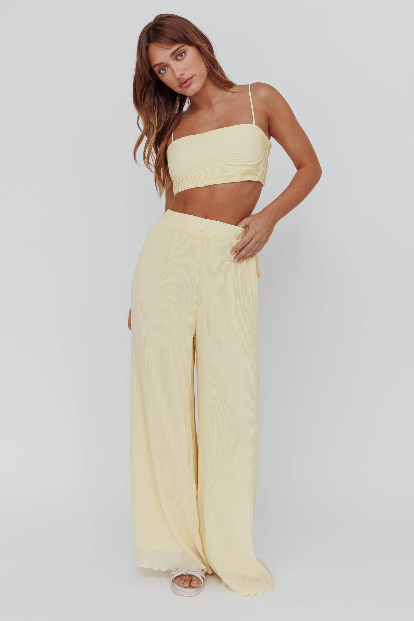 Light Energy Accordion Pleat Pants Lemon by Selfie Leslie Australia