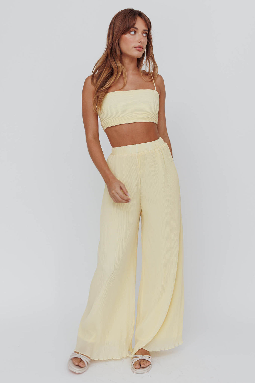Light Energy Accordion Pleat Pants Lemon by Selfie Leslie Australia