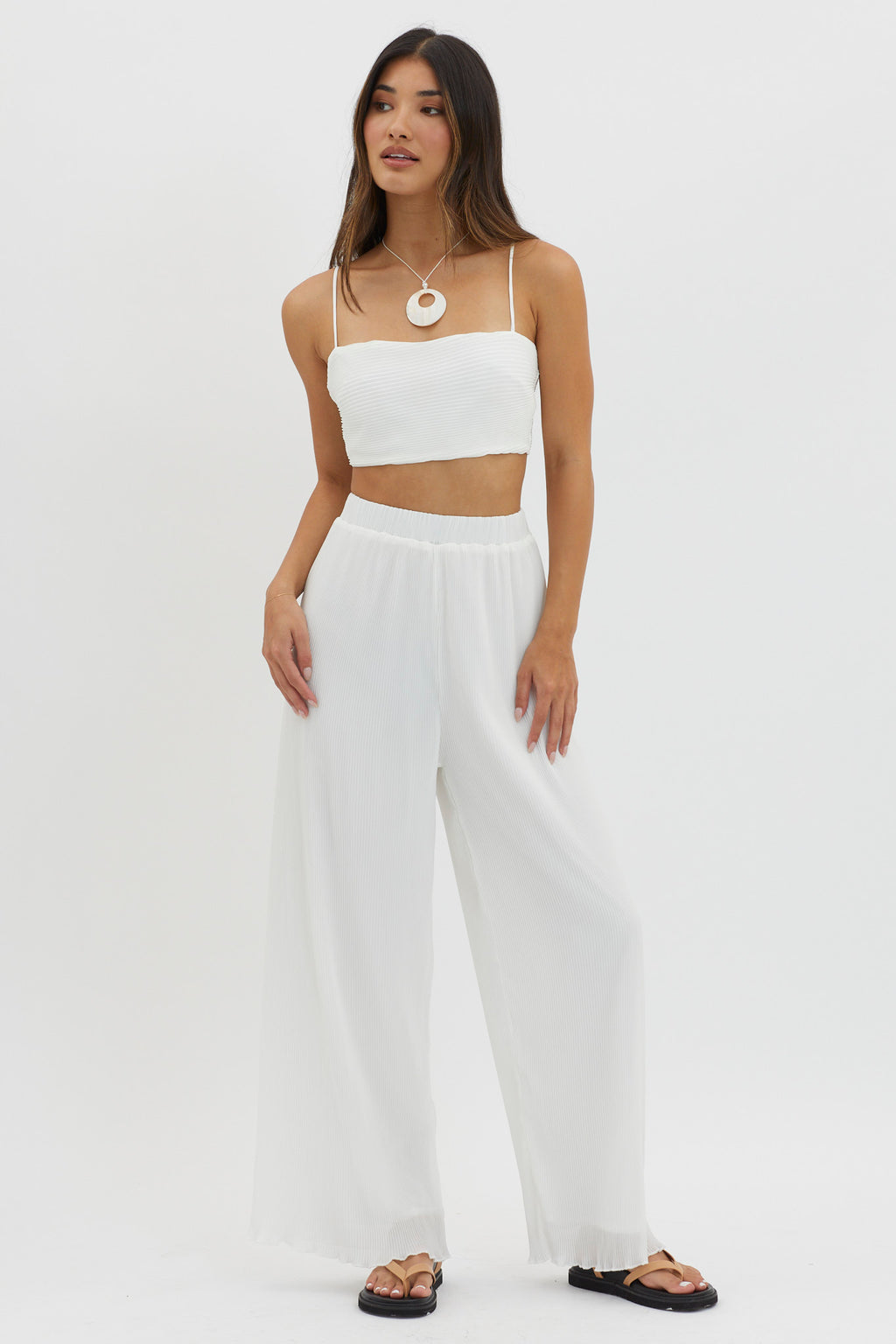Light Energy Accordion Pleat Pants White by Selfie Leslie Australia