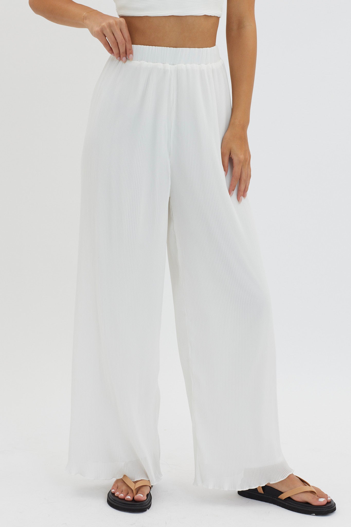 Light Energy Accordion Pleat Pants White by Selfie Leslie Australia
