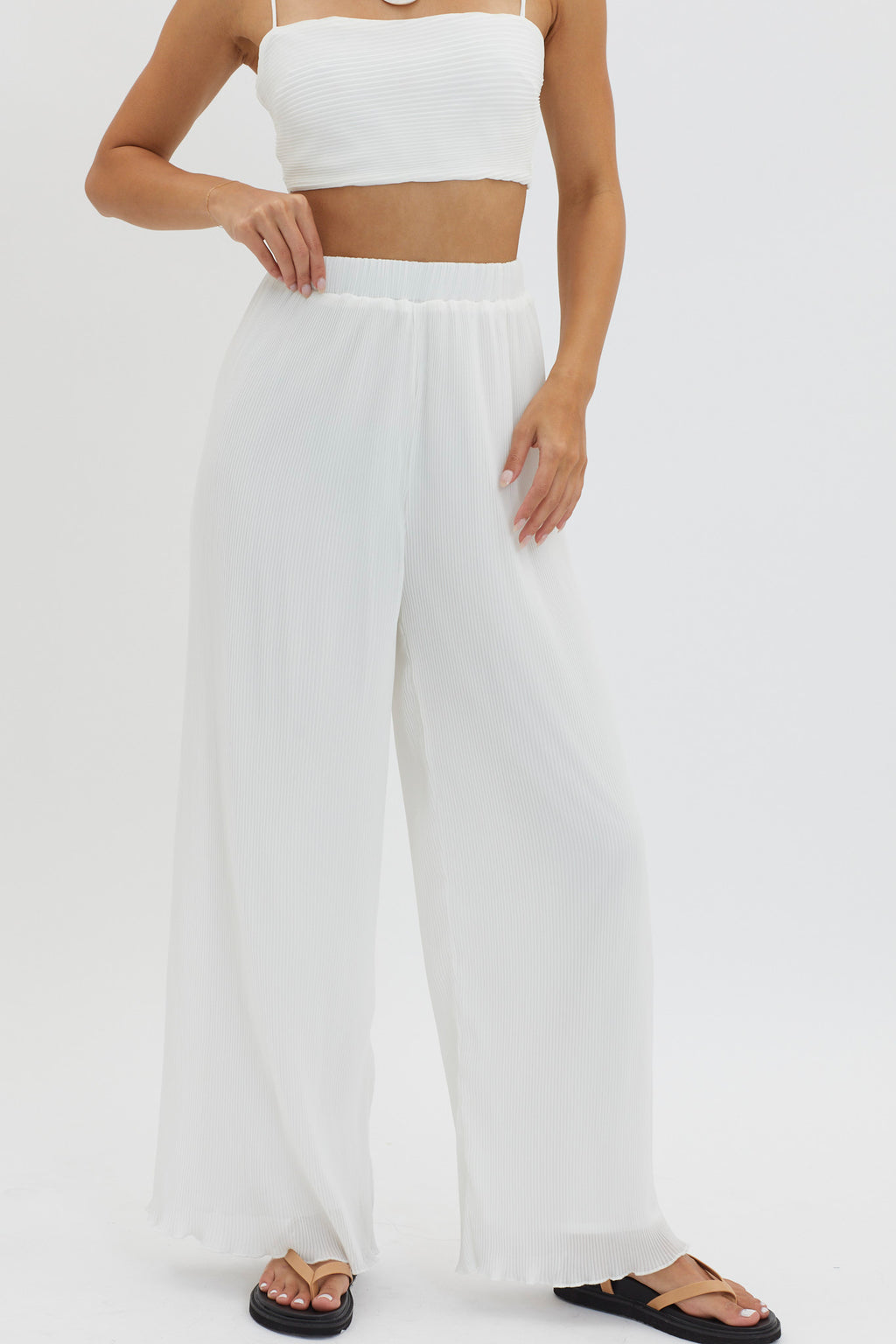 Light Energy Accordion Pleat Pants White by Selfie Leslie Australia