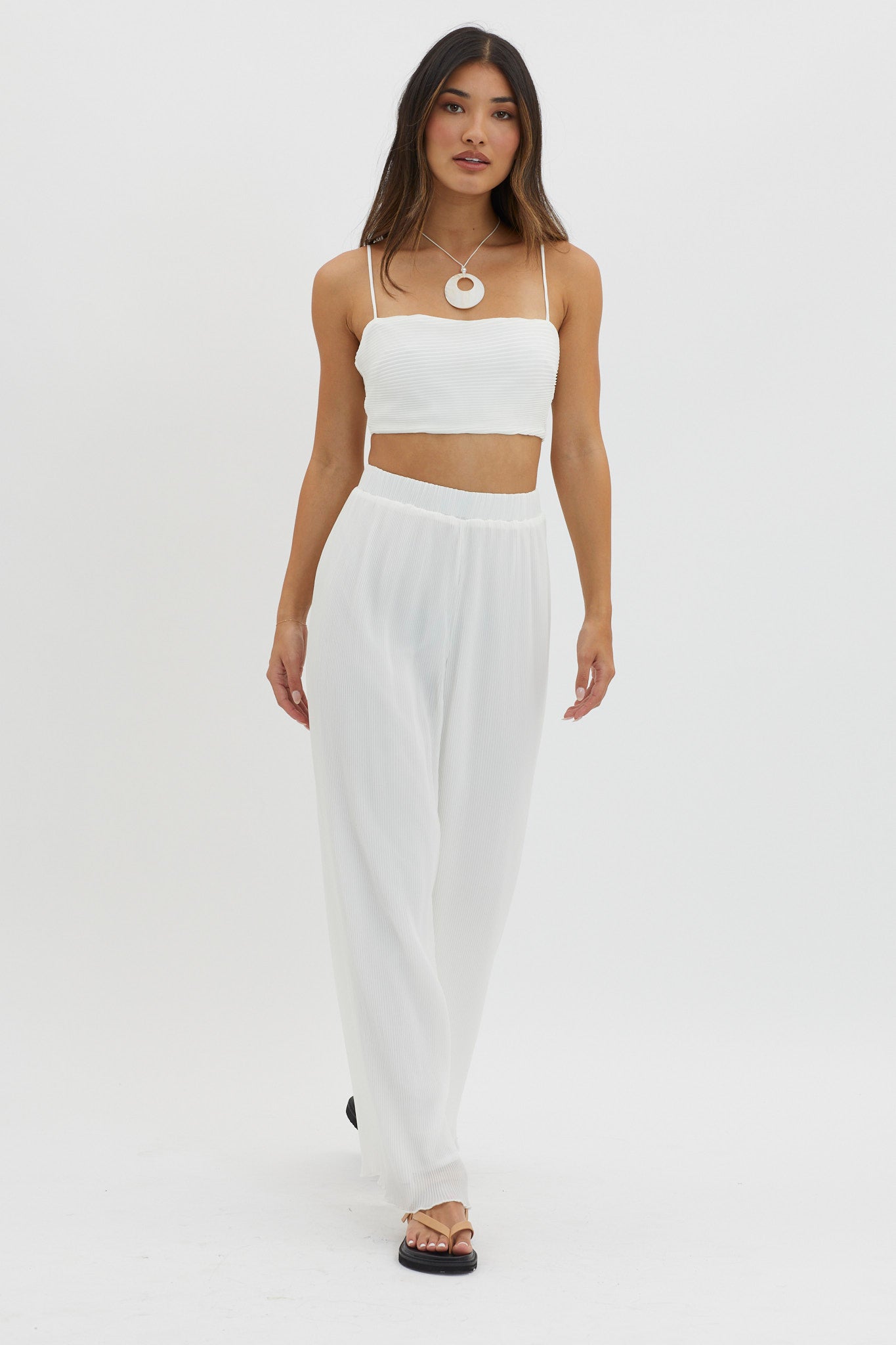 Light Energy Accordion Pleat Pants White by Selfie Leslie Australia