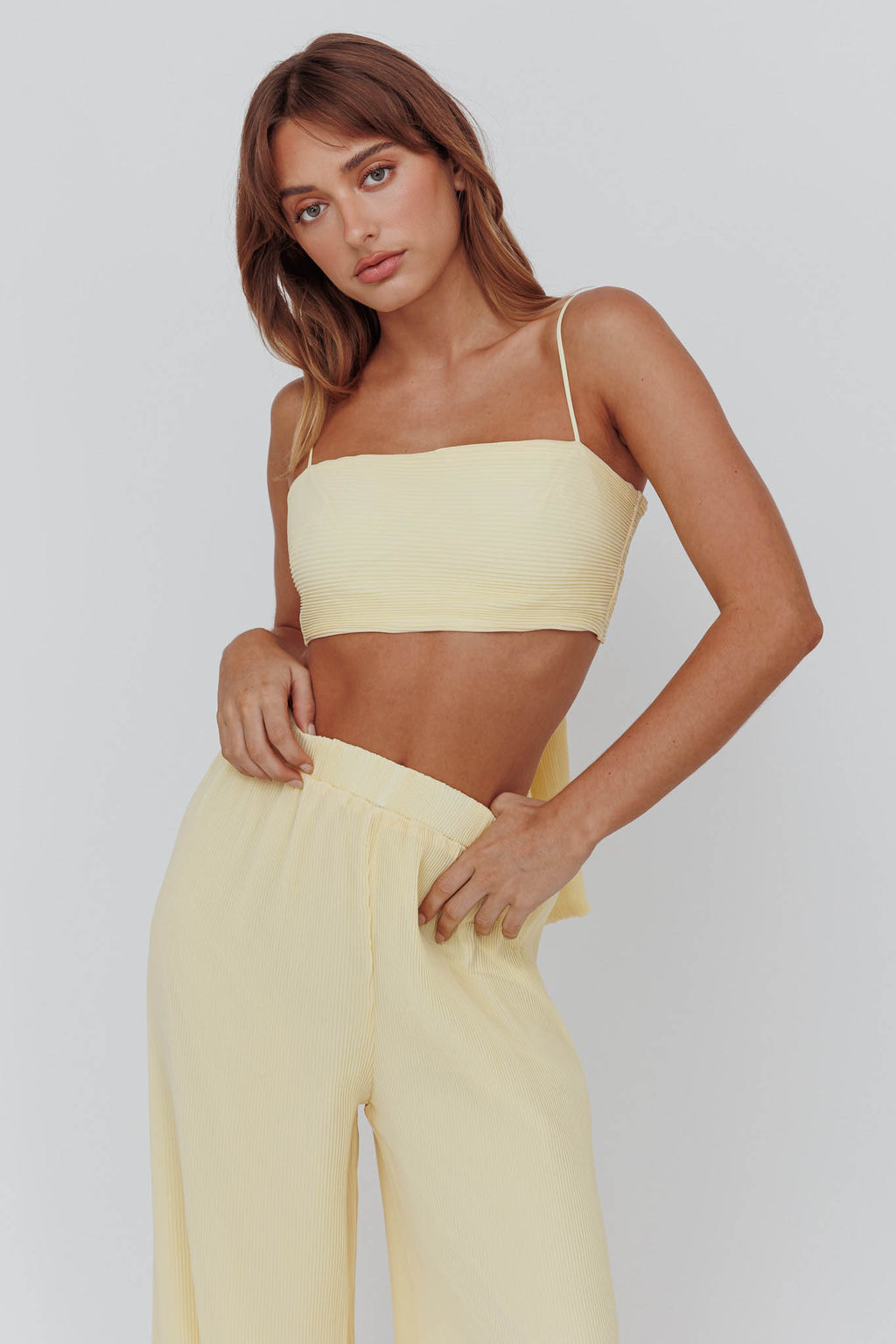 Light Energy Tie Back Crop Top Lemon by Selfie Leslie Australia