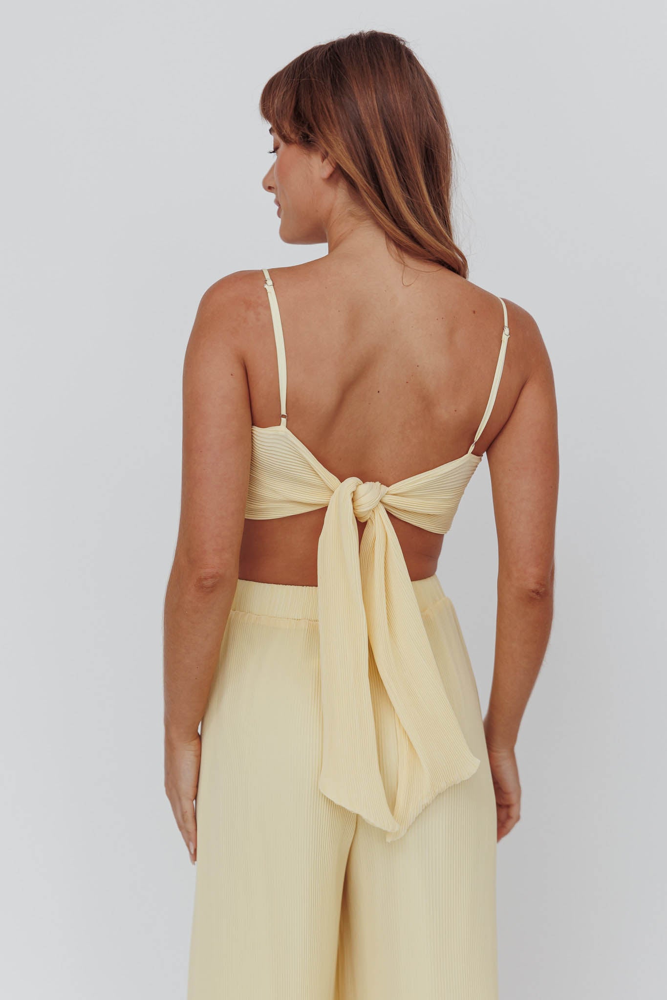 Light Energy Tie Back Crop Top Lemon by Selfie Leslie Australia