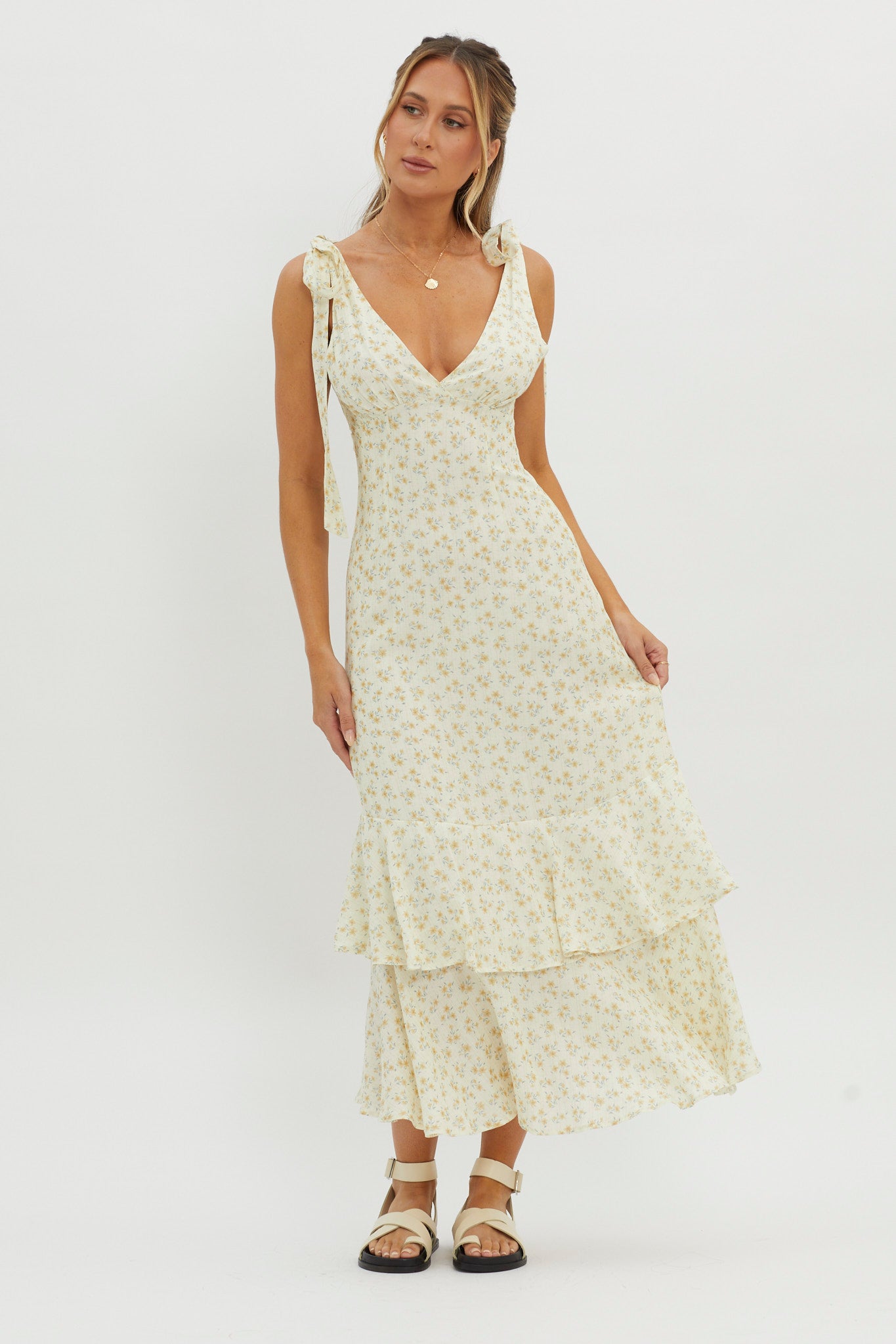 Manhattan Summer Tied Shoulder Maxi Dress Yellow by Selfie Leslie Australia