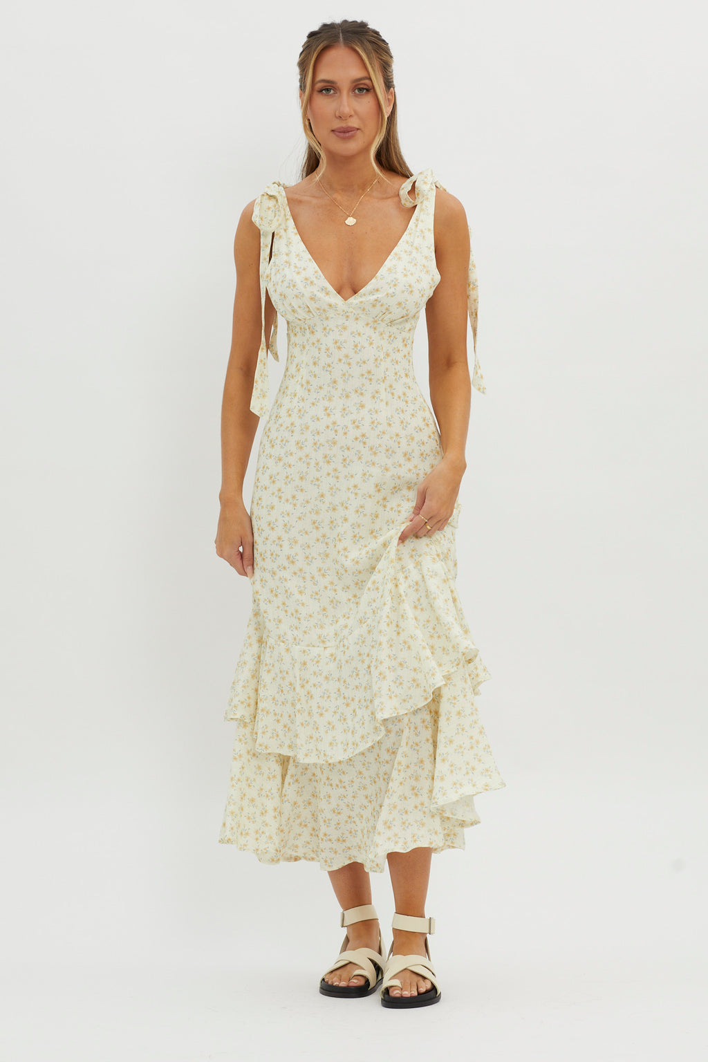 Manhattan Summer Tied Shoulder Maxi Dress Yellow by Selfie Leslie Australia