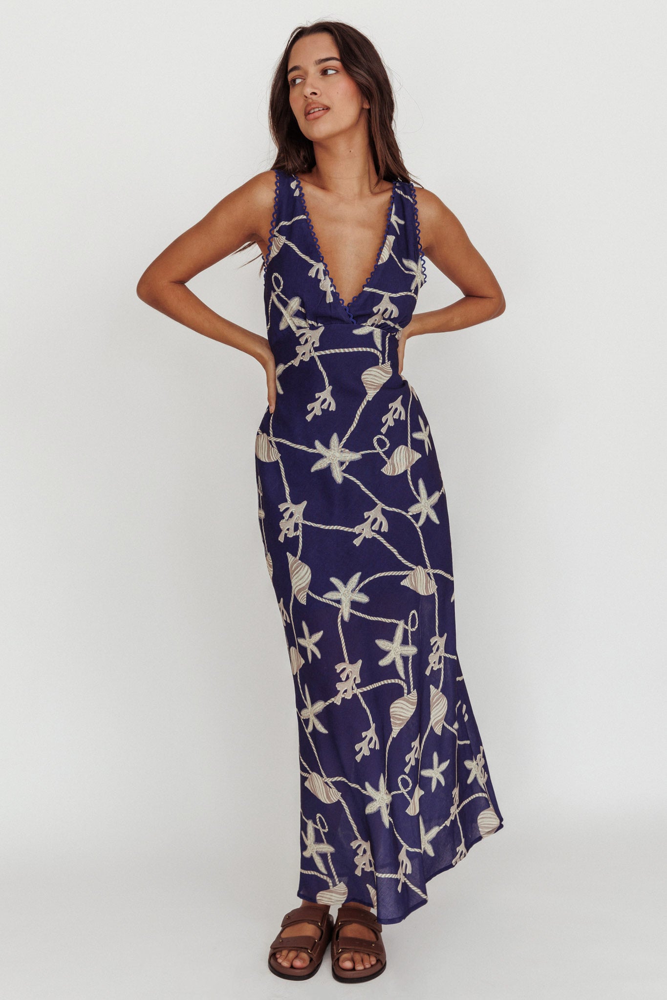 Miss Divine V-Neck Ocean Maxi Dress Blue by Selfie Leslie Australia