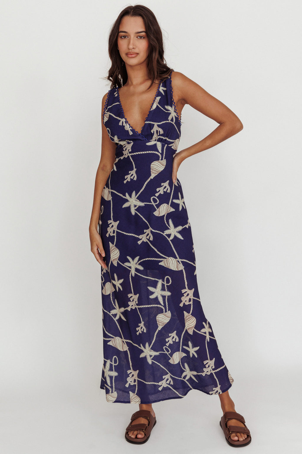 Miss Divine V-Neck Ocean Maxi Dress Blue by Selfie Leslie Australia