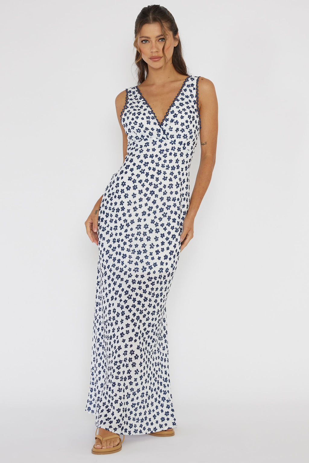 Miss Divine V-Neck Maxi Dress Flower Blue by Selfie Leslie Australia