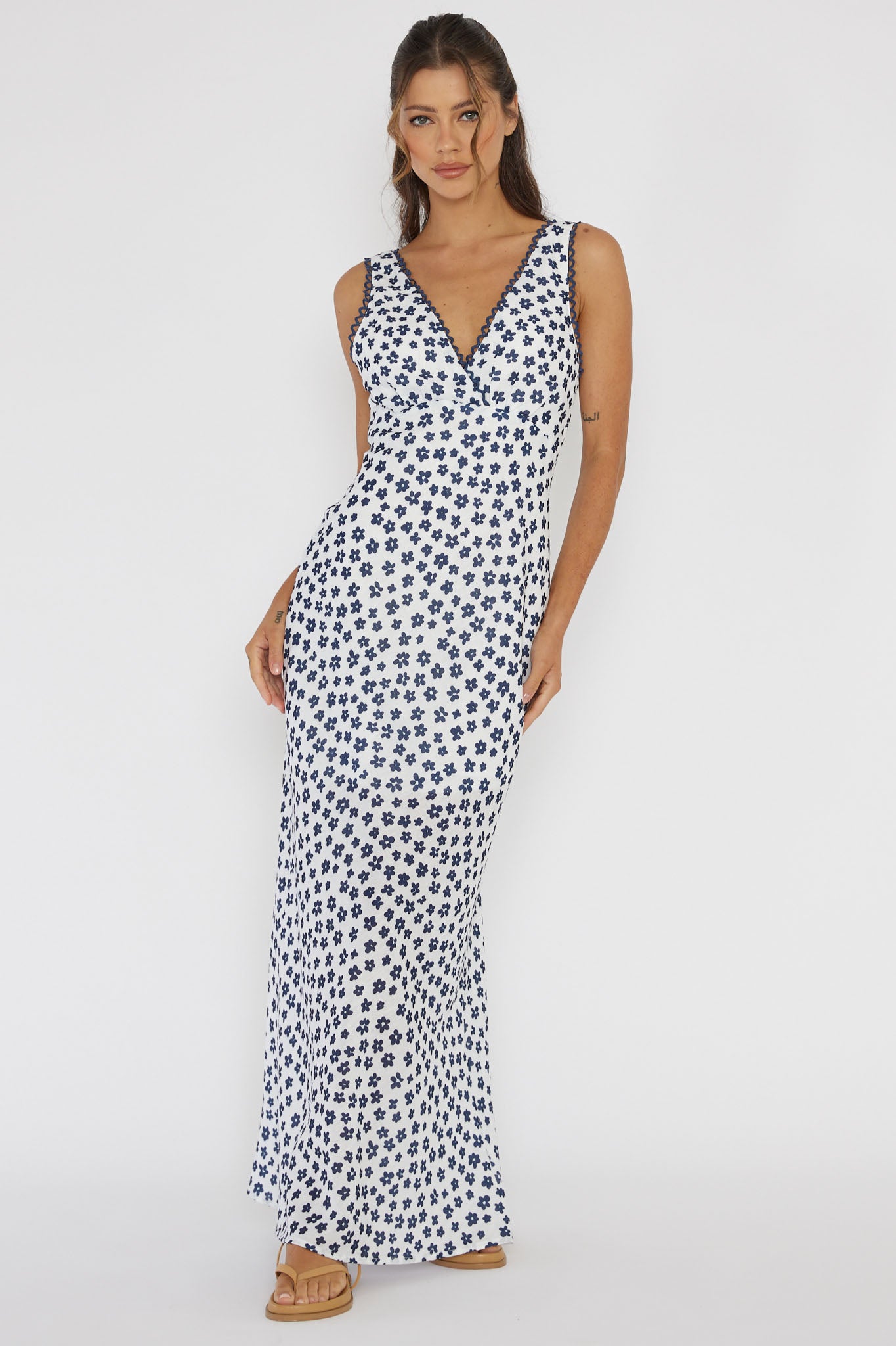 Miss Divine V-Neck Maxi Dress Flower Blue by Selfie Leslie Australia