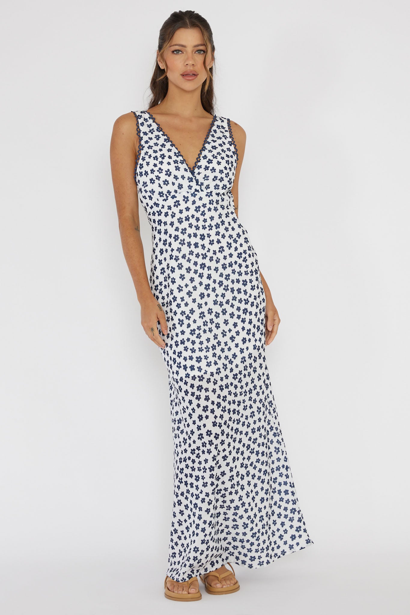 Miss Divine V-Neck Maxi Dress Flower Blue by Selfie Leslie Australia