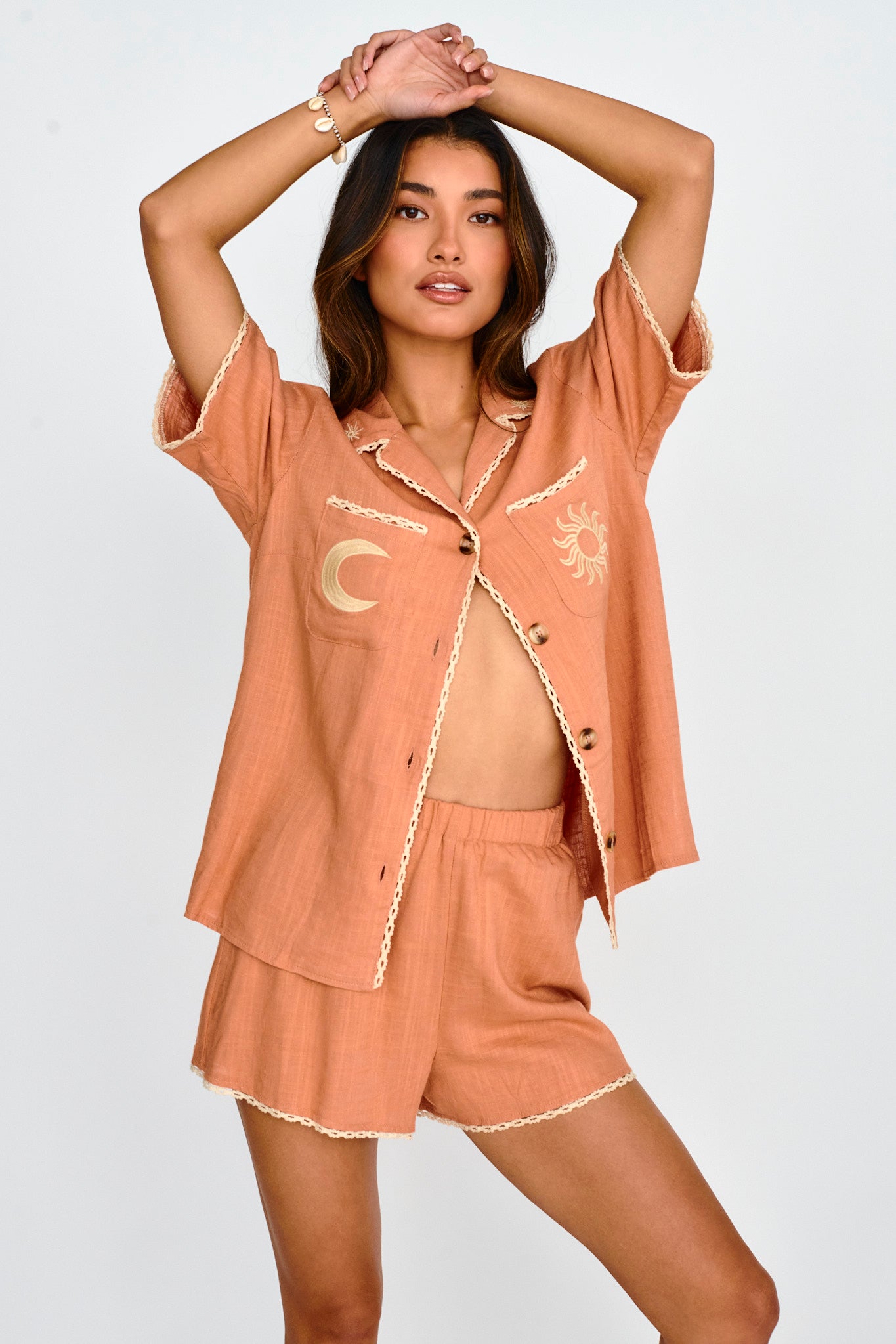 Swing Of Things Embroidered Shirt Mocha by Selfie Leslie Australia