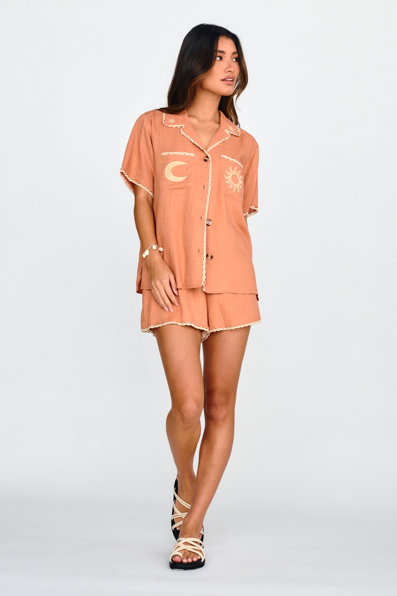 Swing Of Things Embroidered Shirt Mocha by Selfie Leslie Australia