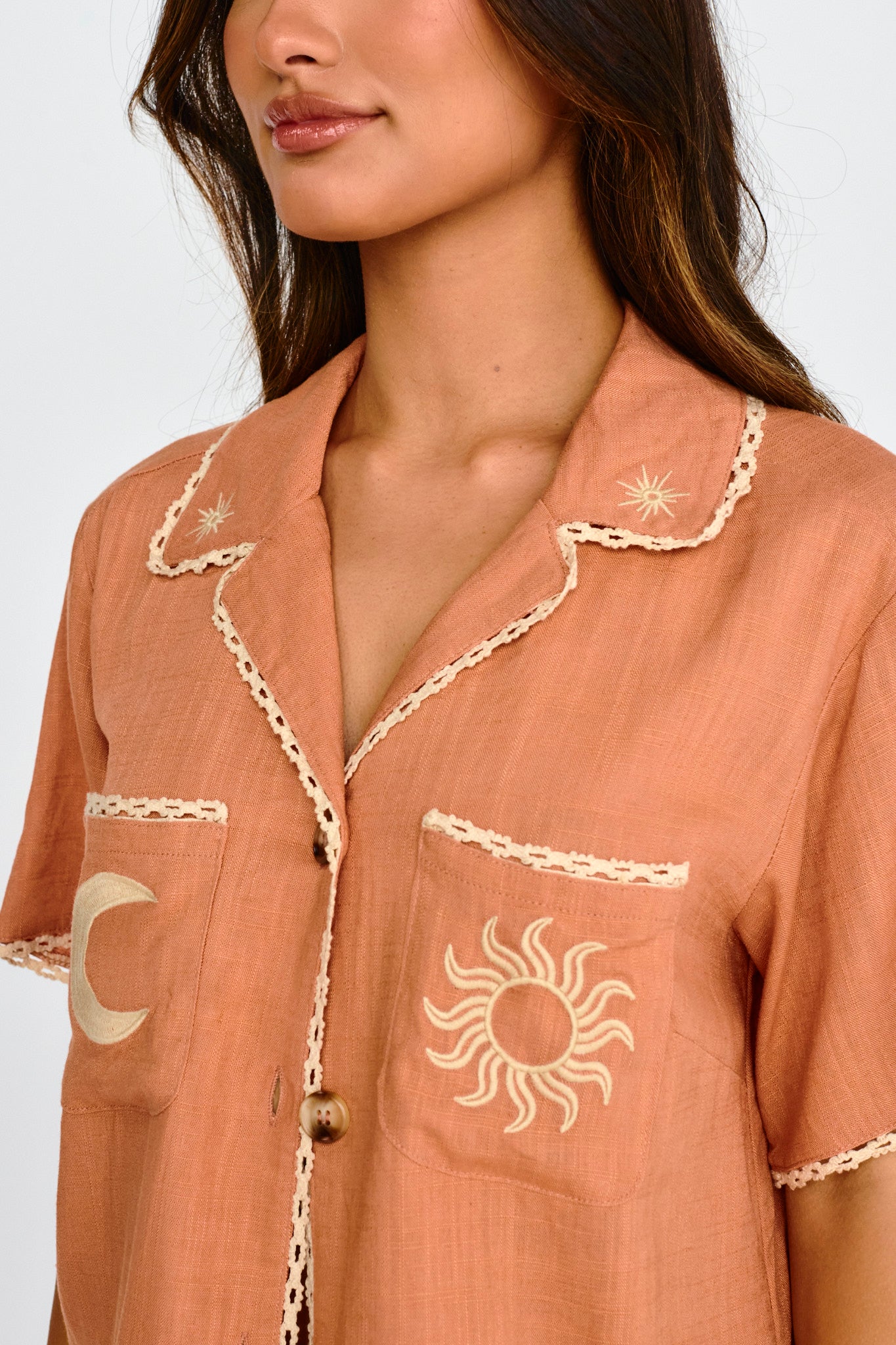 Swing Of Things Embroidered Shirt Mocha by Selfie Leslie Australia