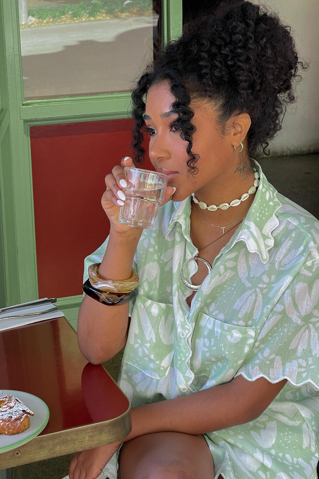 Swing Of Things Scalloped Edge Shirt Print Sage by Selfie Leslie Australia