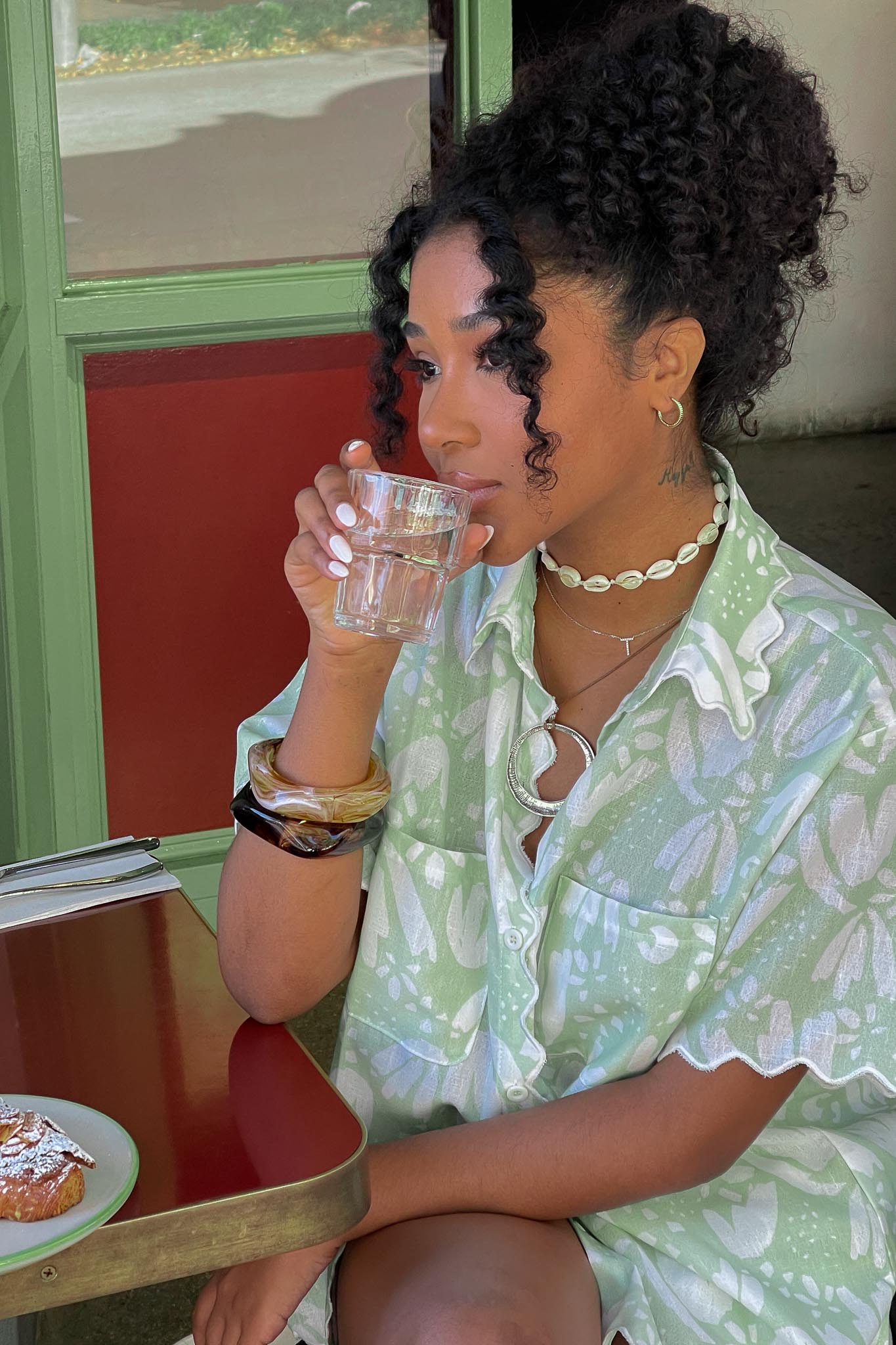 Swing Of Things Scalloped Edge Shirt Print Sage by Selfie Leslie Australia