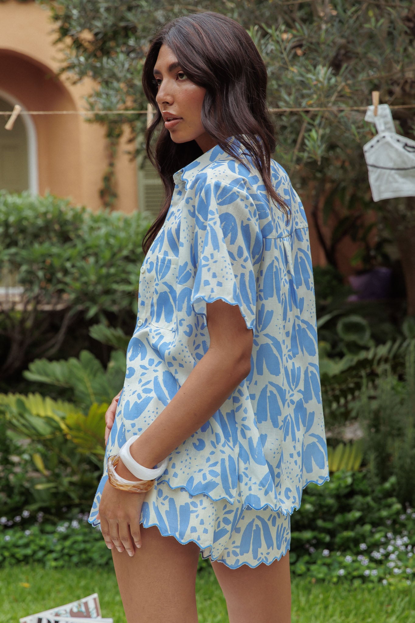 Swing Of Things Scalloped Edge Shirt Print Blue by Selfie Leslie Australia