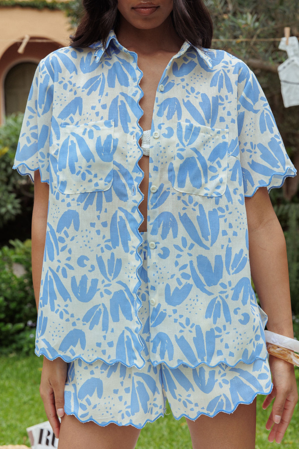 Swing Of Things Scalloped Edge Shirt Print Blue by Selfie Leslie Australia
