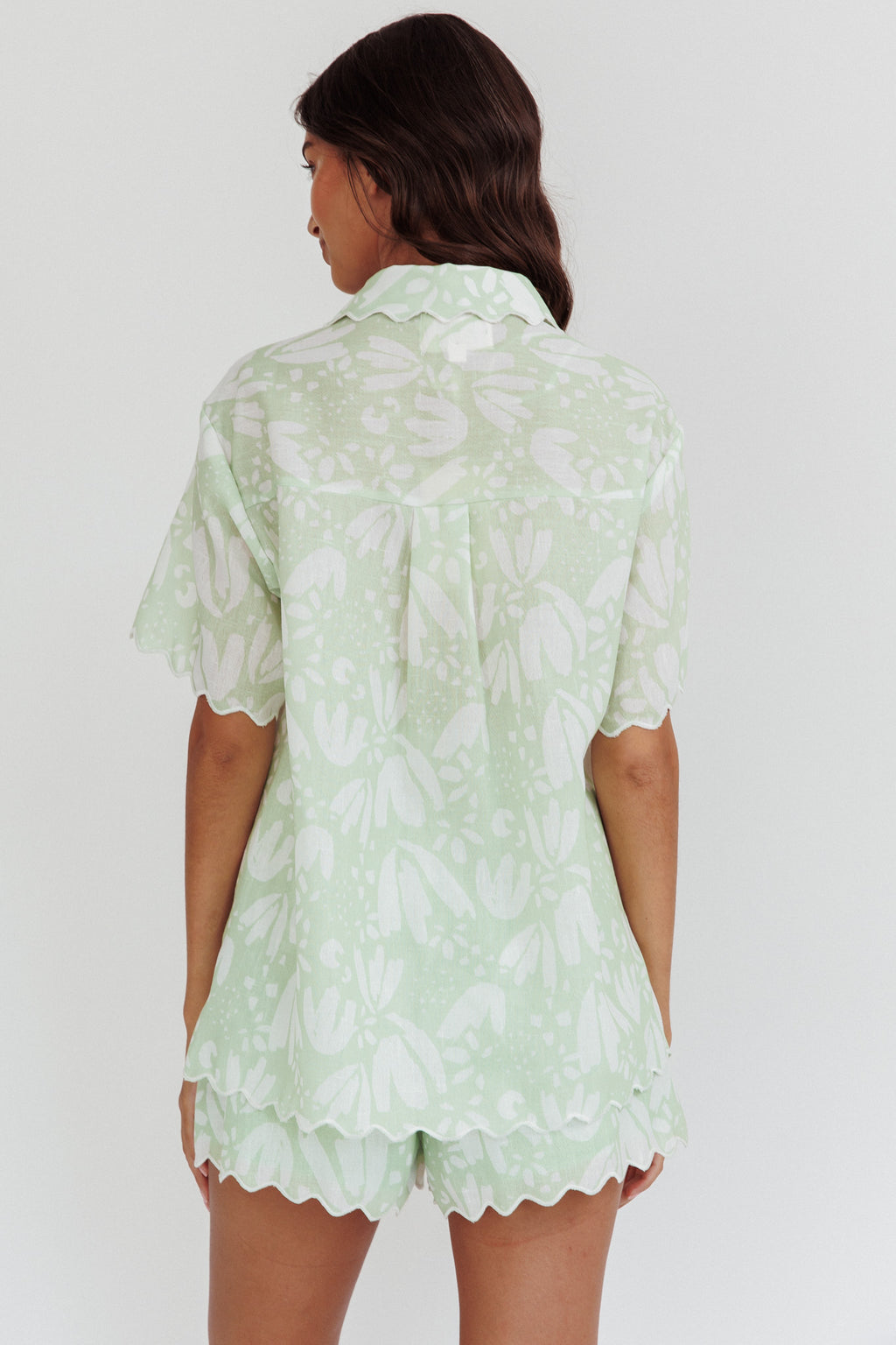Swing Of Things Scalloped Edge Shirt Print Sage by Selfie Leslie Australia