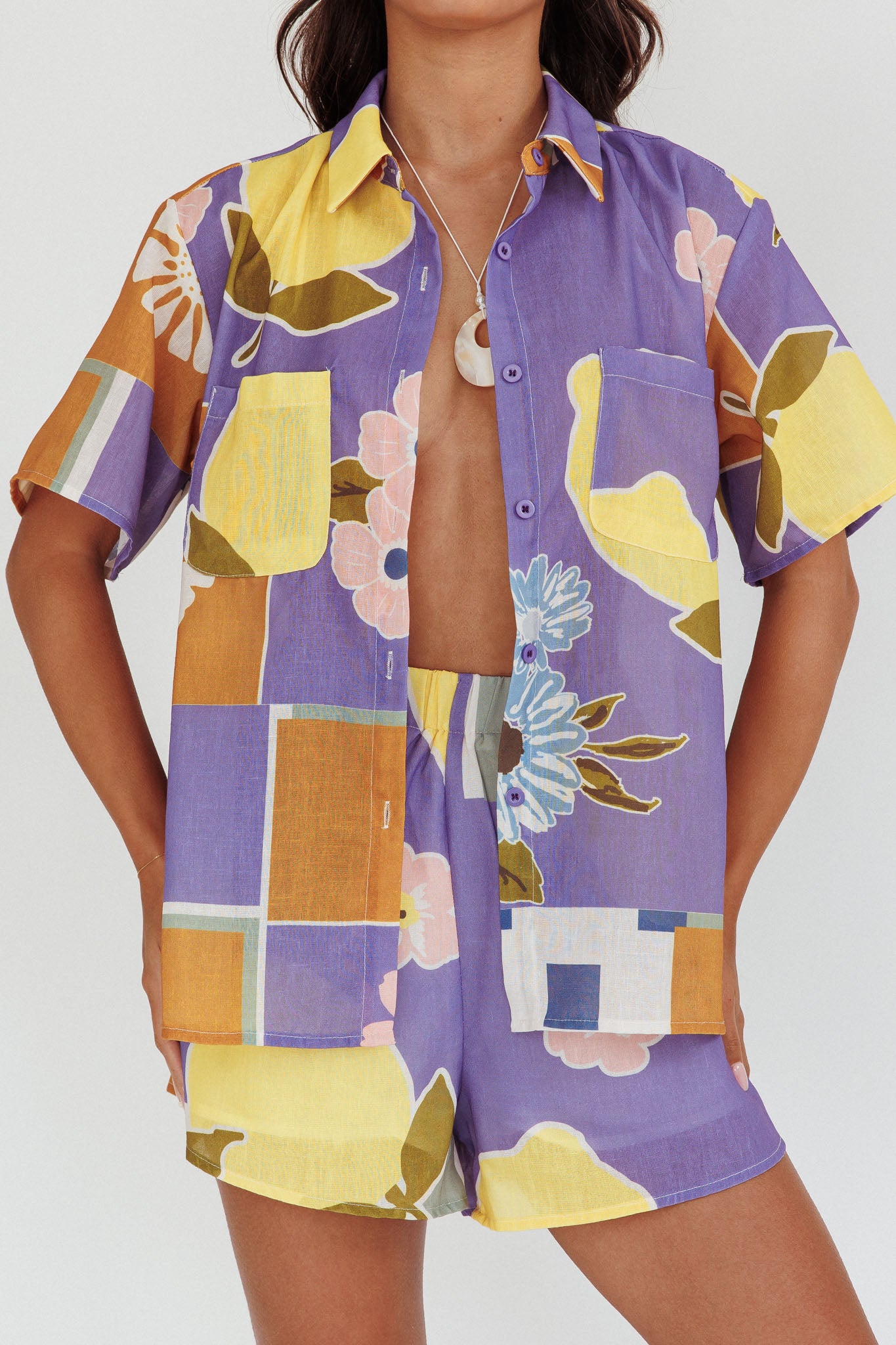 Swing Of Things Pocket Shirt Citrus Lilac by Selfie Leslie Australia