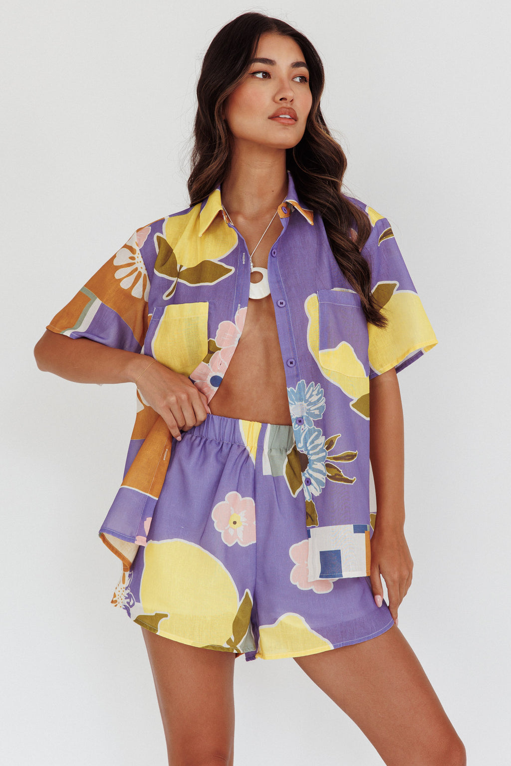 Swing Of Things Pocket Shirt Citrus Lilac by Selfie Leslie Australia