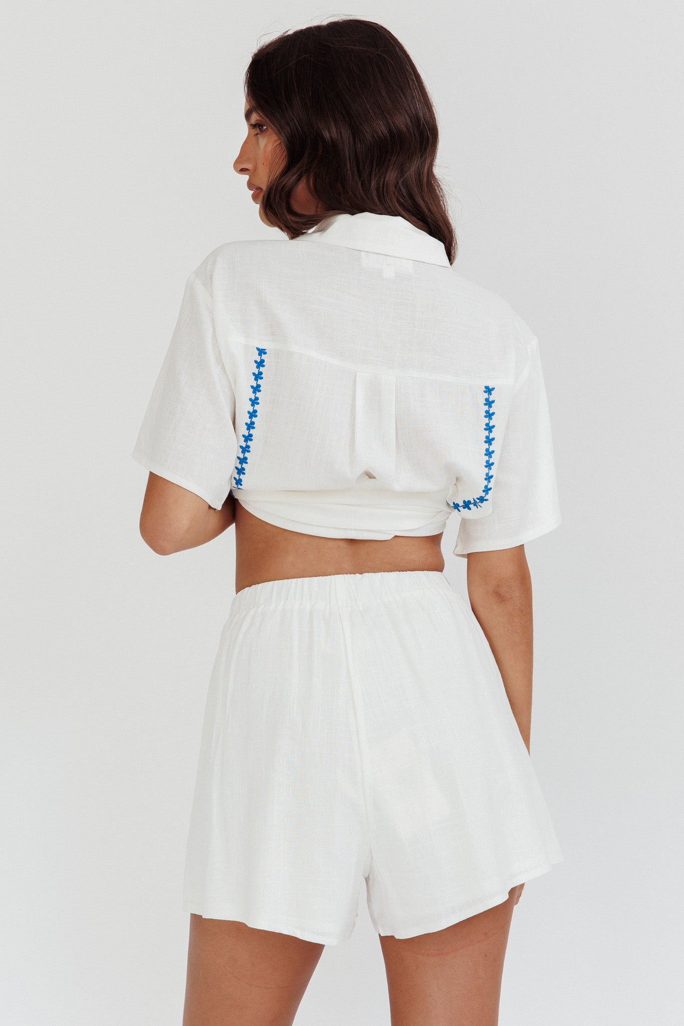 Swing Of Things Elastic Waist Shorts Embroidered White by Selfie Leslie Australia