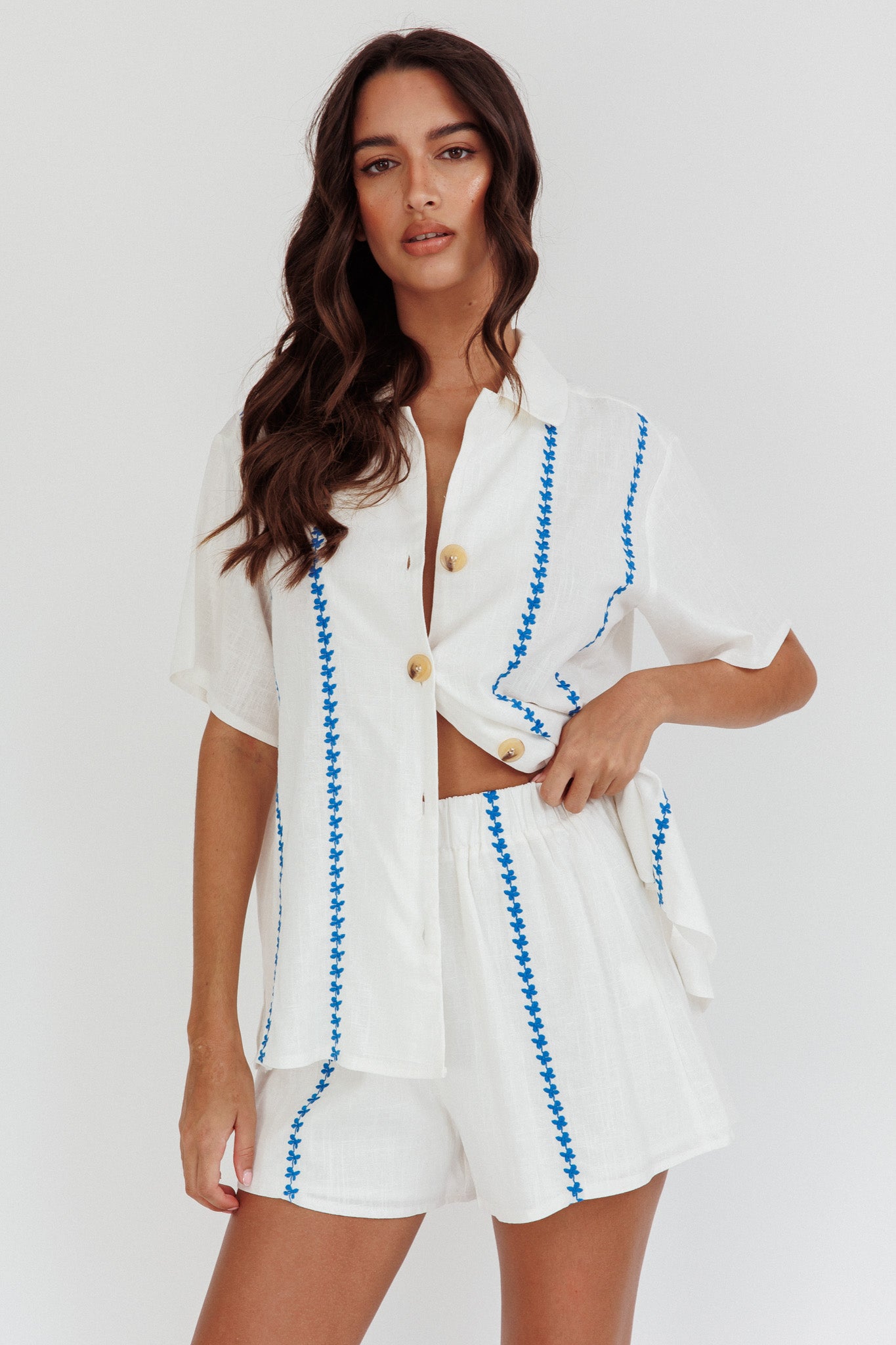 Swing Of Things Embroidered Shirt White by Selfie Leslie Australia