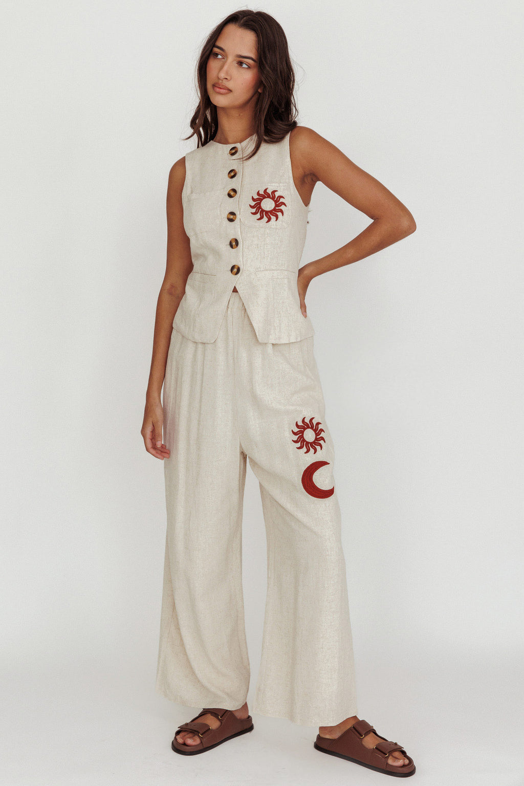 Swing Of Things Sun And Moon Wide Leg Pants Oat by Selfie Leslie Australia