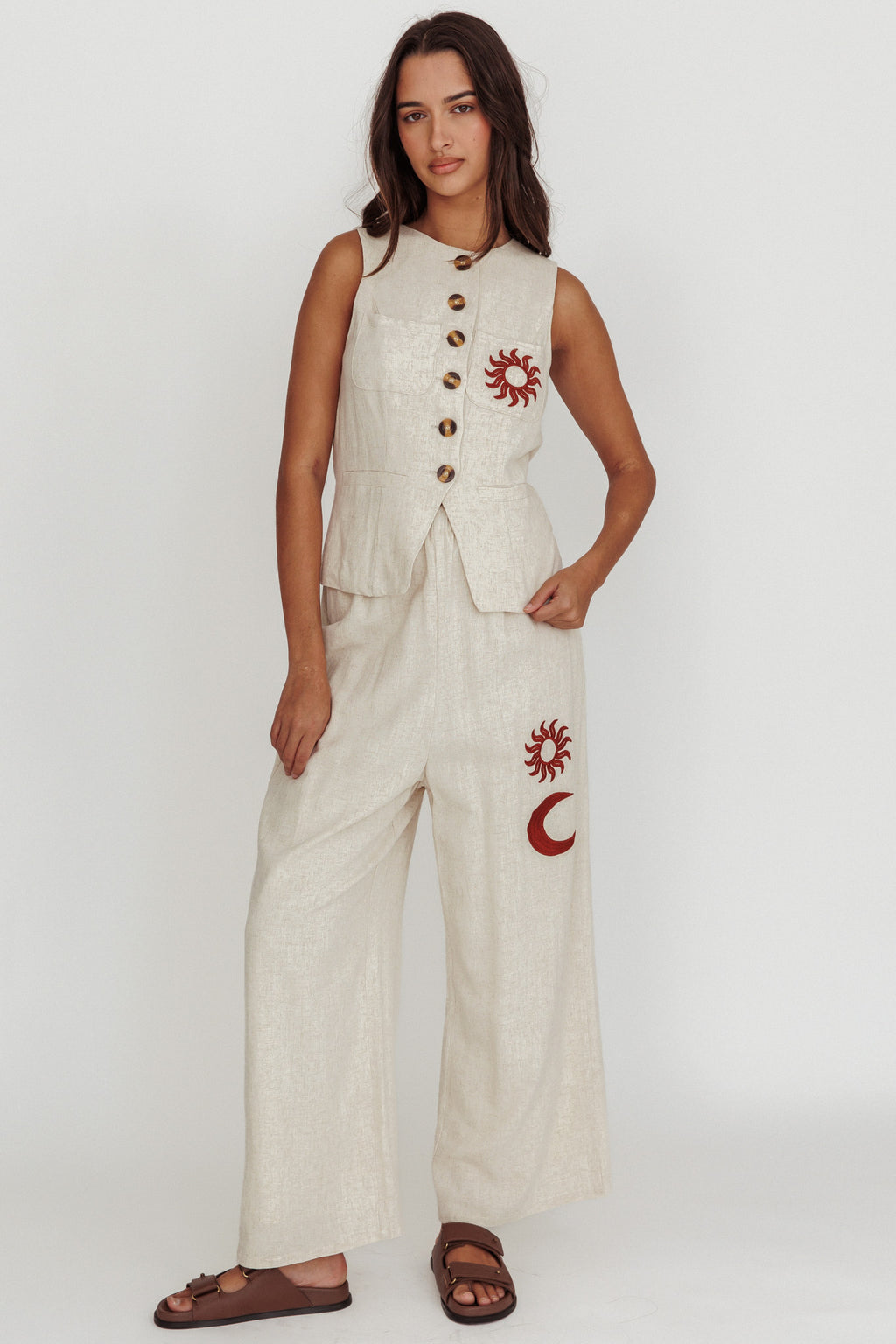 Swing Of Things Sun And Moon Wide Leg Pants Oat by Selfie Leslie Australia